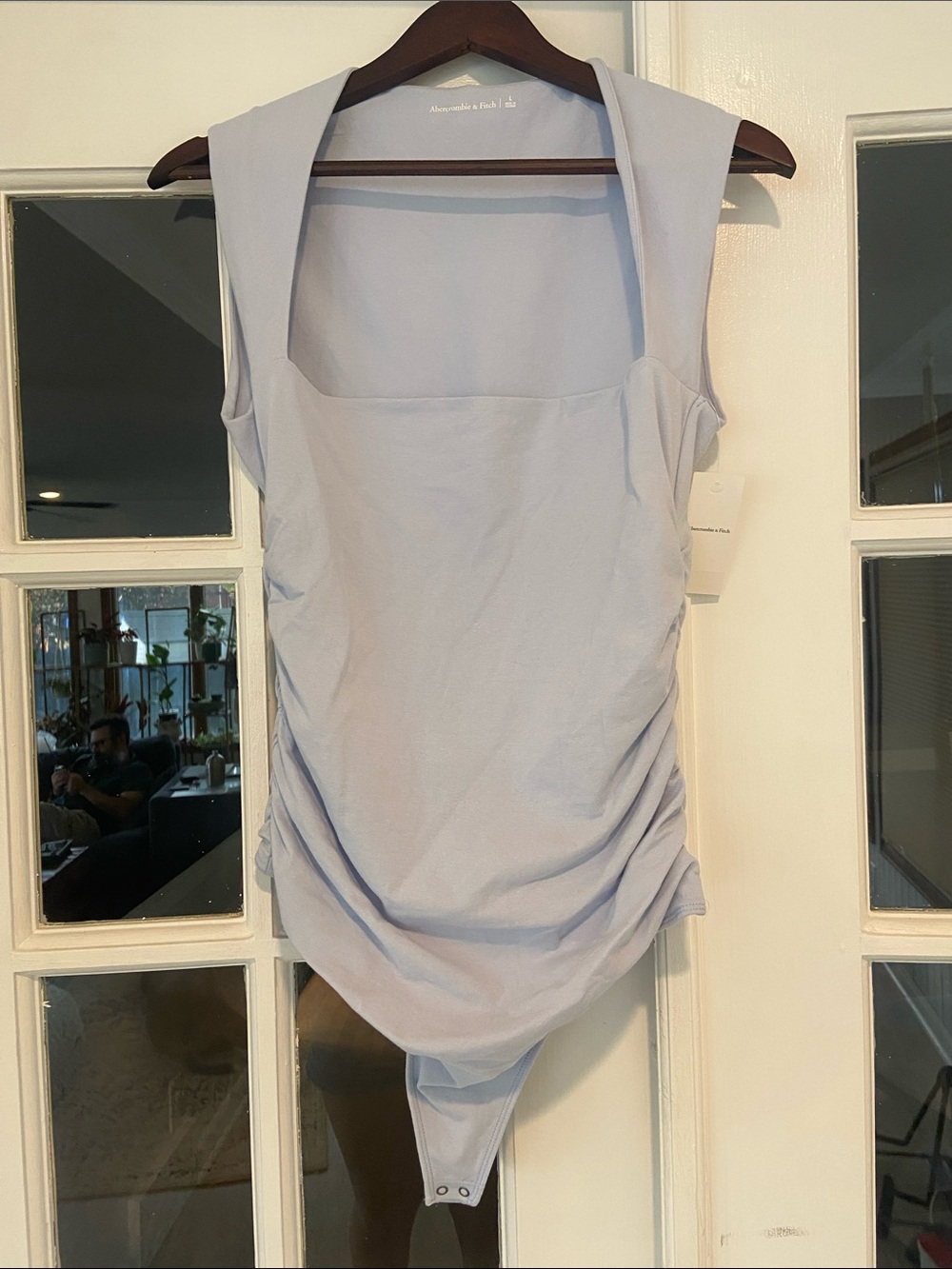 NWT Abercrombie & Fitch Pale Blue Square-Neck Side Ruched Bodysuit